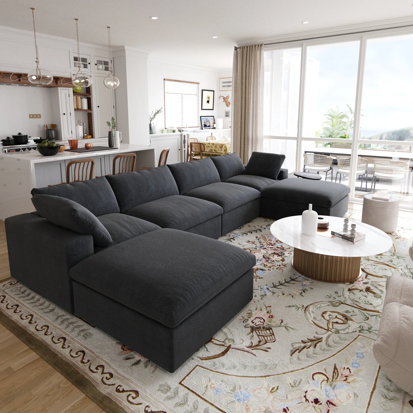 Modular Convertible Cloud Couch U-Shaped 6-Seats Sectional Sofa