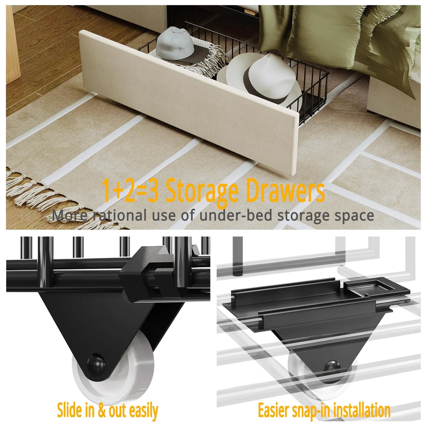 ANCTOR Upholstered Bed Frame with Storage and Charging Station