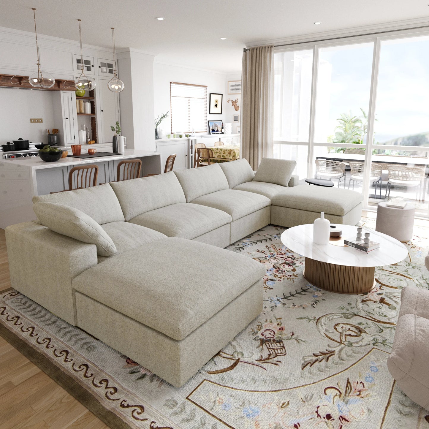 Modular Convertible Cloud Couch U-Shaped 6-Seats Sectional Sofa