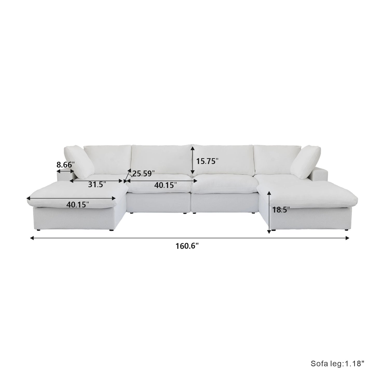 Modular Convertible Cloud Couch U-Shaped 6-Seats Sectional Sofa