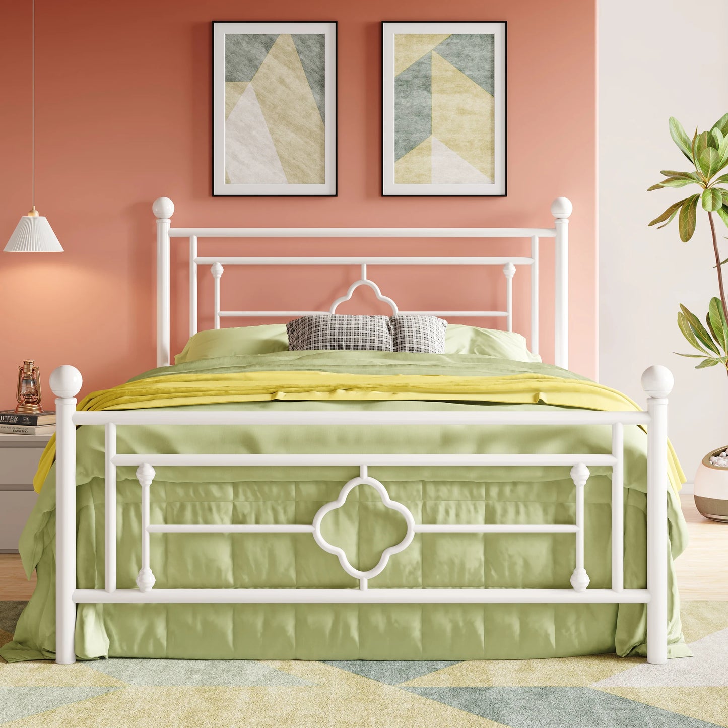 HOOMIC 14 Inch Vintage Metal Platform Bed Frame with Iron Design