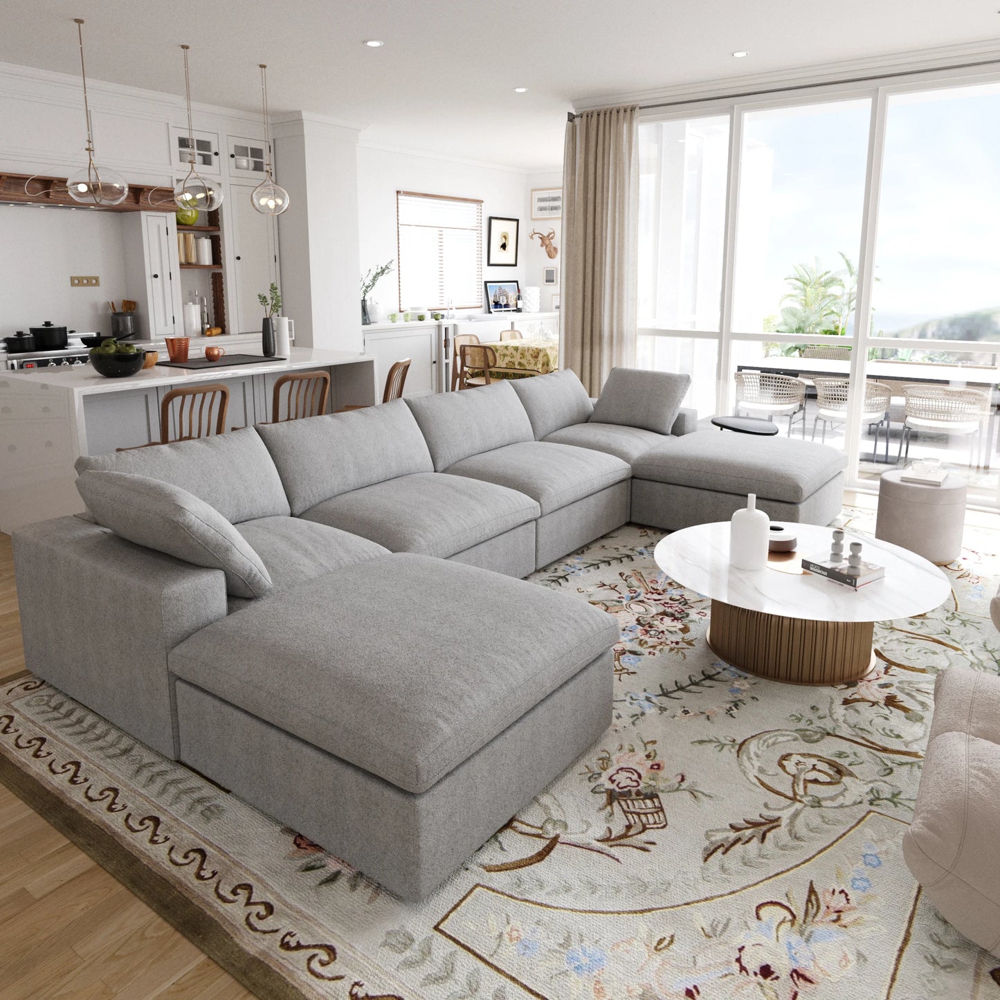 Modular Convertible Cloud Couch U-Shaped 6-Seats Sectional Sofa