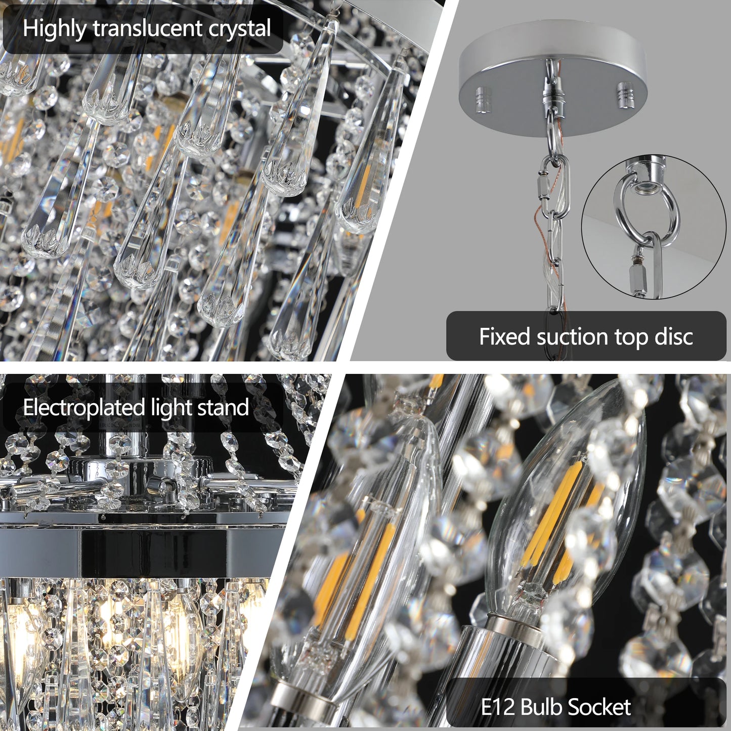 Large Luxury Silver Crystal Chandelier with Dazzling K9 Crystals