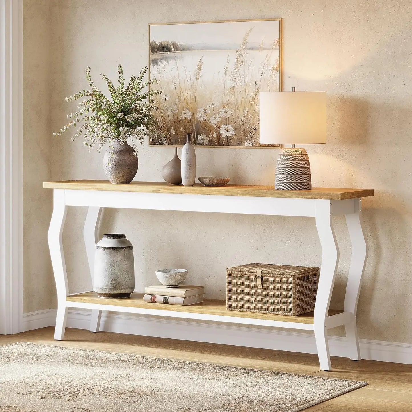 Little Tree Long Console Table with Metal Legs for Living Room
