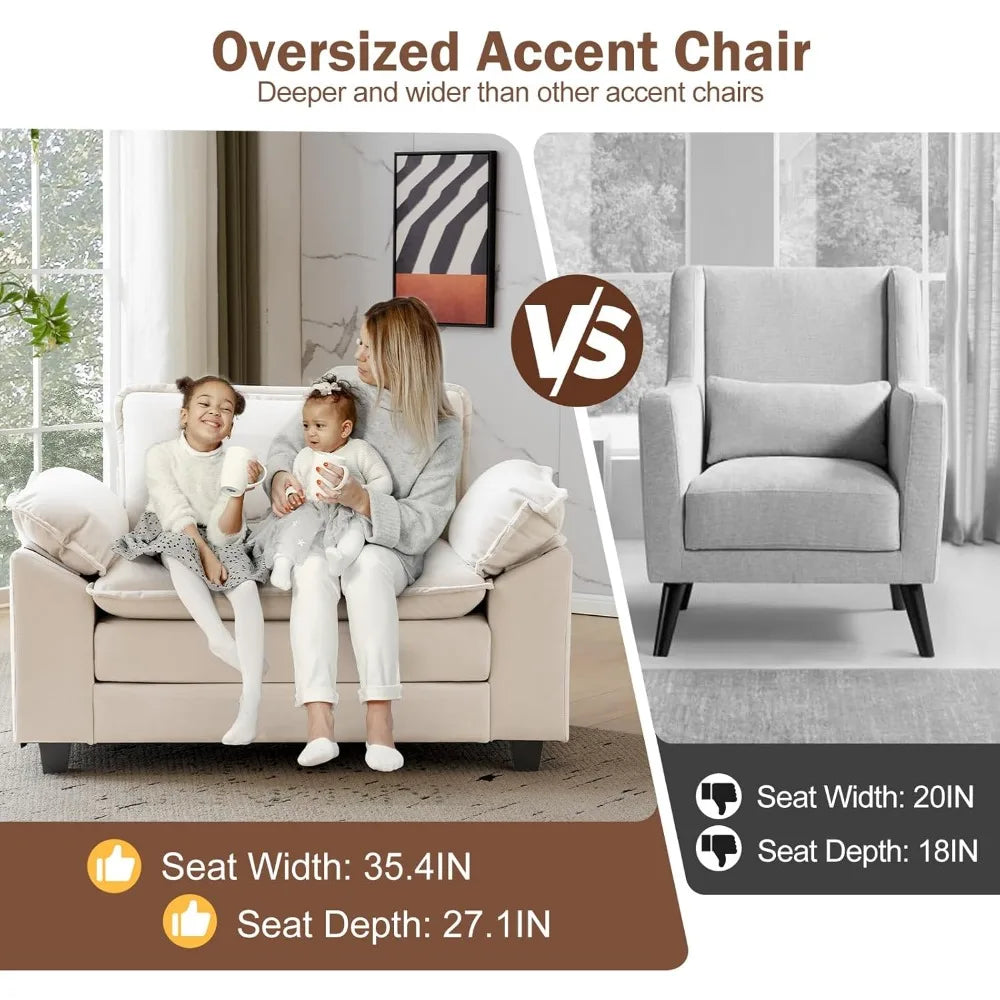 Oversized Velvet Accent Chair with Upholstered Armrests