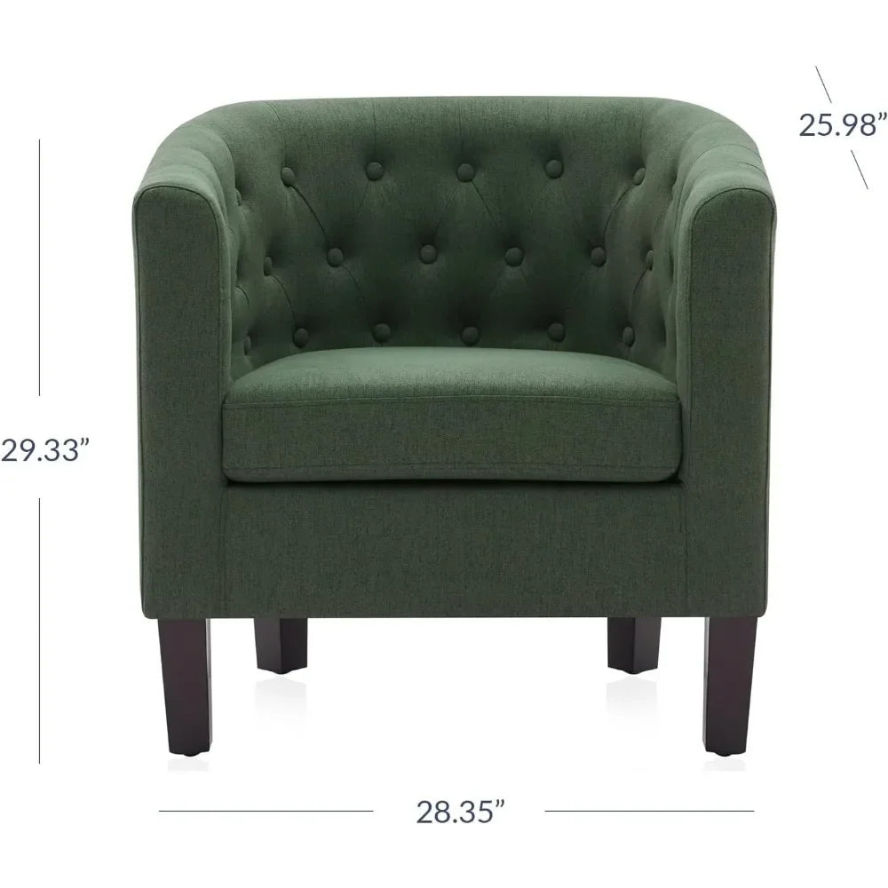 Elegant Linen Accent Chair with Sturdy Legs and Tufted Design