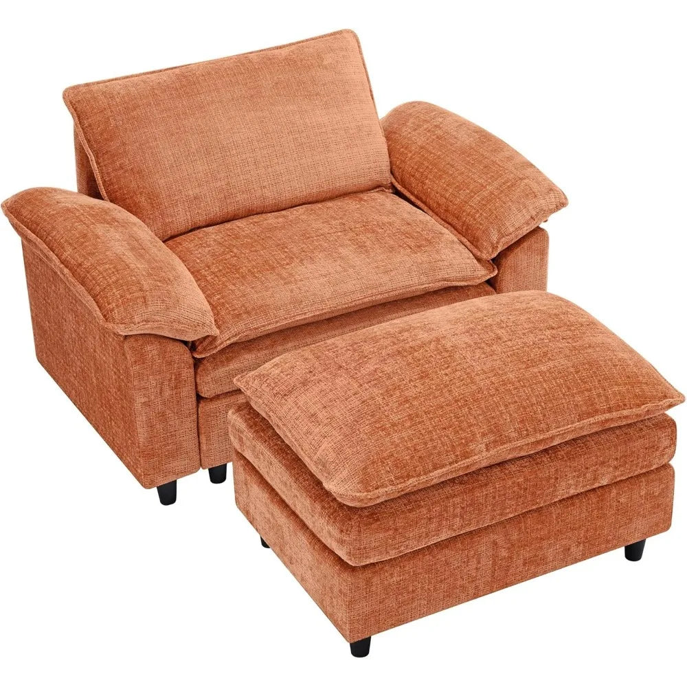 Orange Oversized Cloud Accent Chair with Ottoman for Comfort