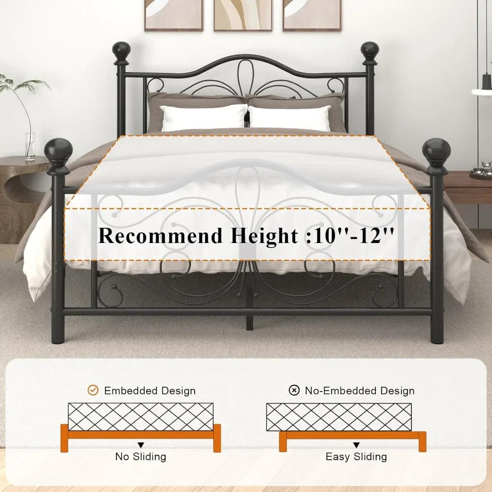 Queen Size Metal Platform Bed Frame with Butterfly Headboard