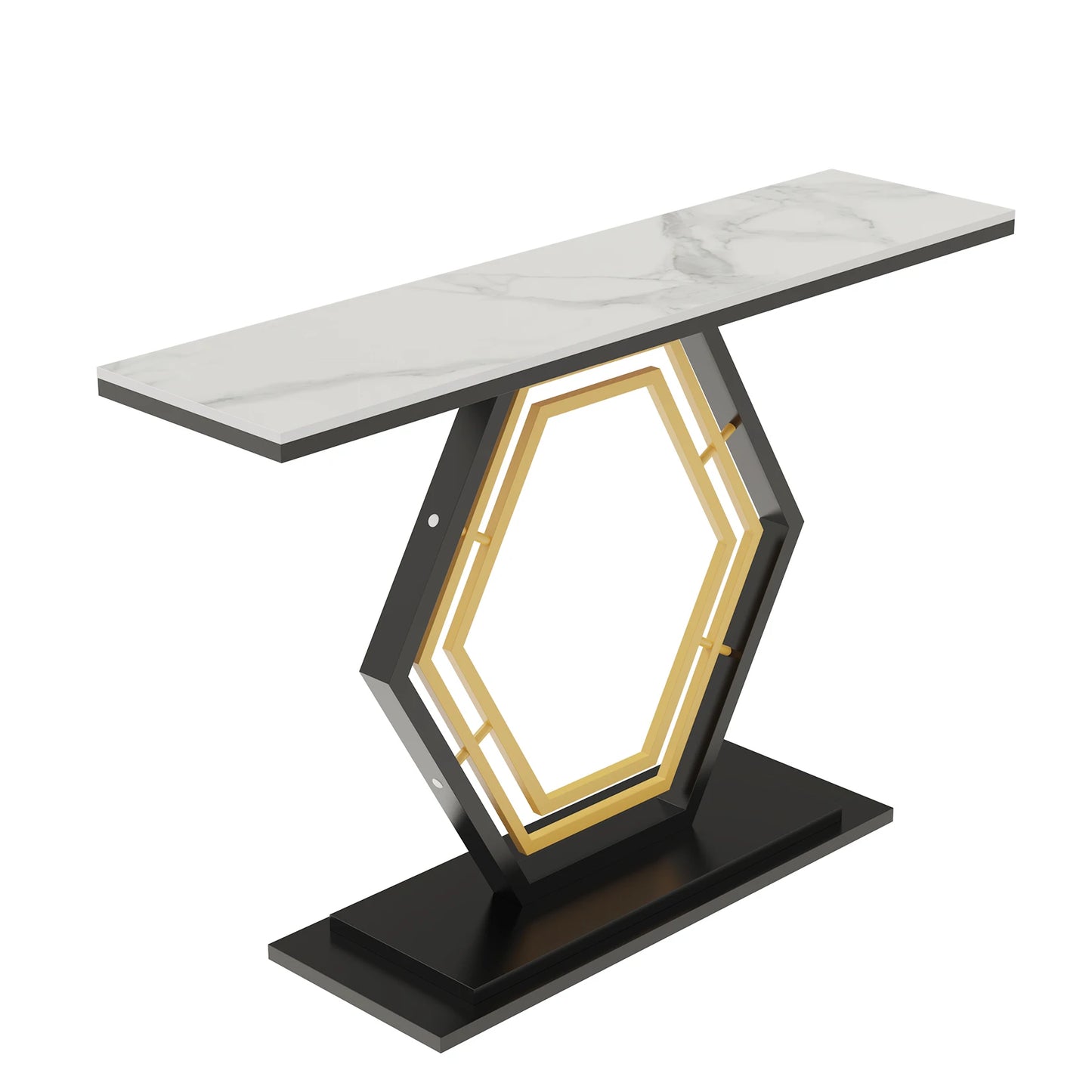 Modern Metal Console Table with Sintered Stone Top for Entryway