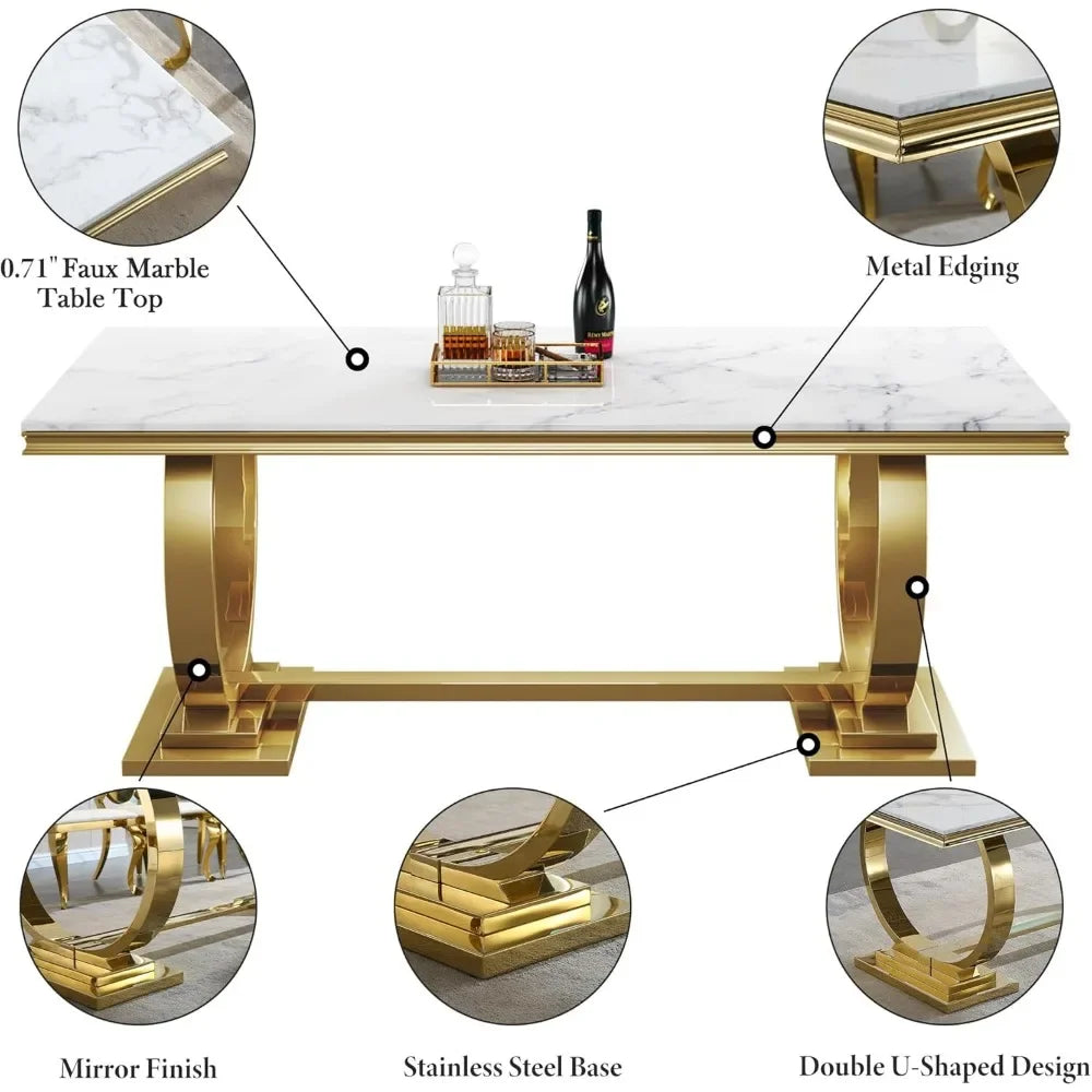 Modern 70 Inch Faux Marble Dining Table for 6 to 8 People