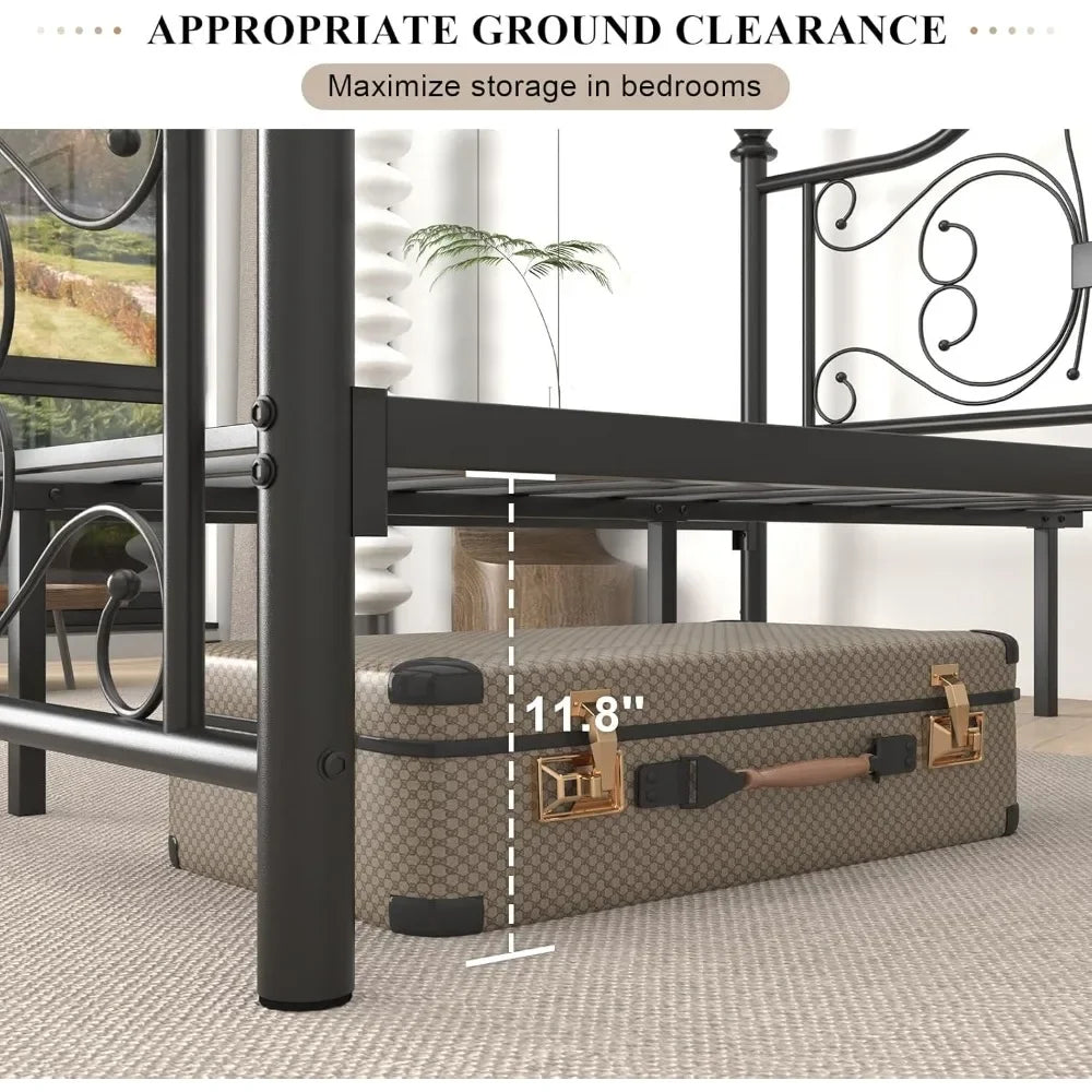Queen Size Metal Platform Bed Frame with Butterfly Headboard