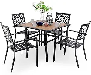5 Piece Outdoor Dining Set for 4 with Stacking Wrought Iron Chairs