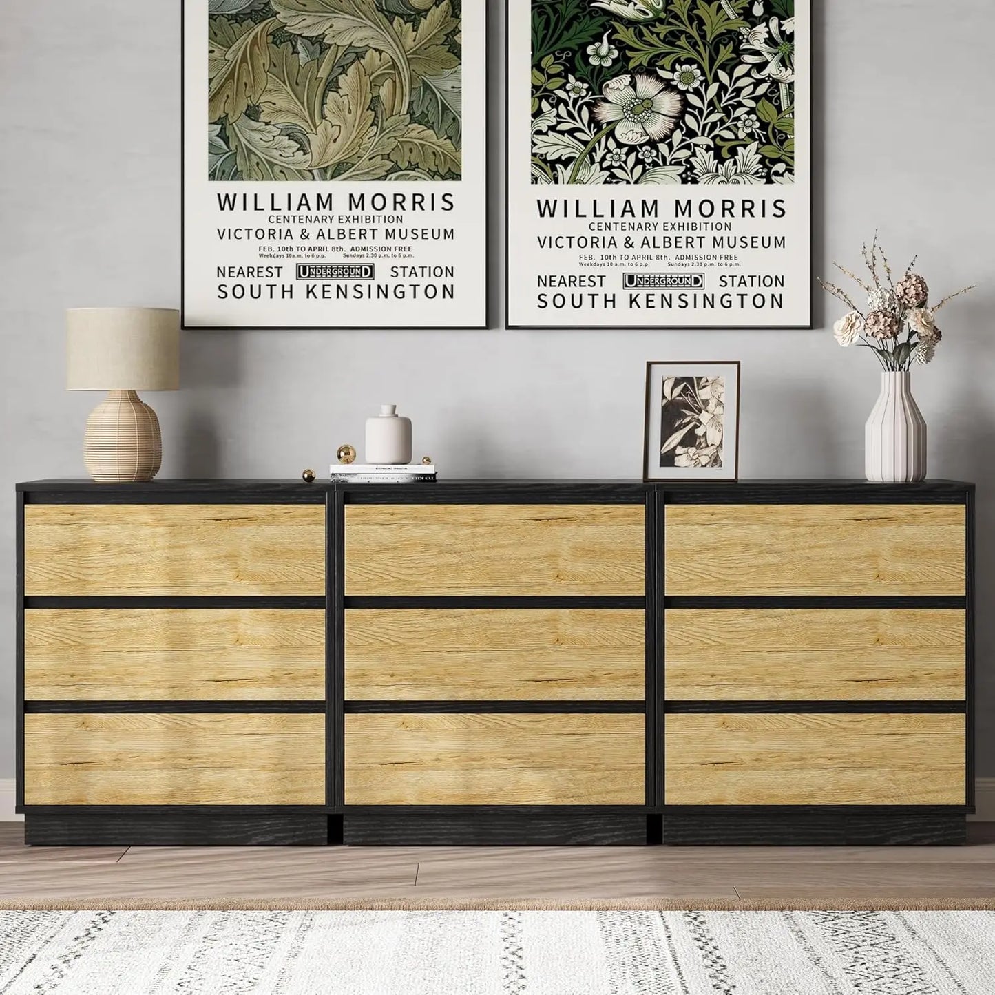 RoyaCraft Black Nightstand Set of 3 with Large Drawers