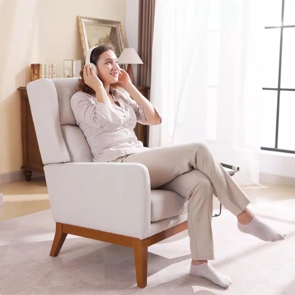 Beige Upholstered Wingback Armchair Mid Century Modern Design