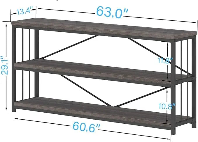 Industrial 3 Tier Rustic Wood and Metal Bookshelf for Home