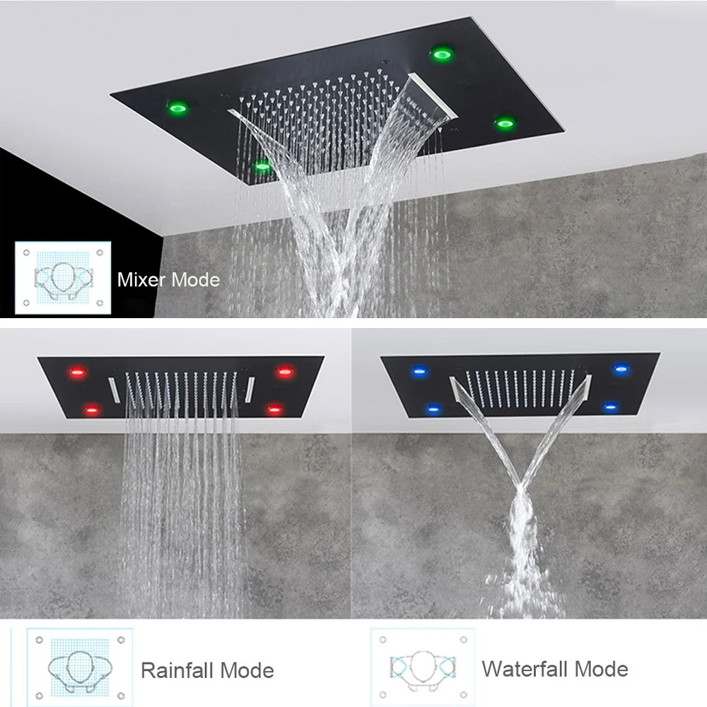 Black Intelligent Remote Control Rainfall Shower Head System