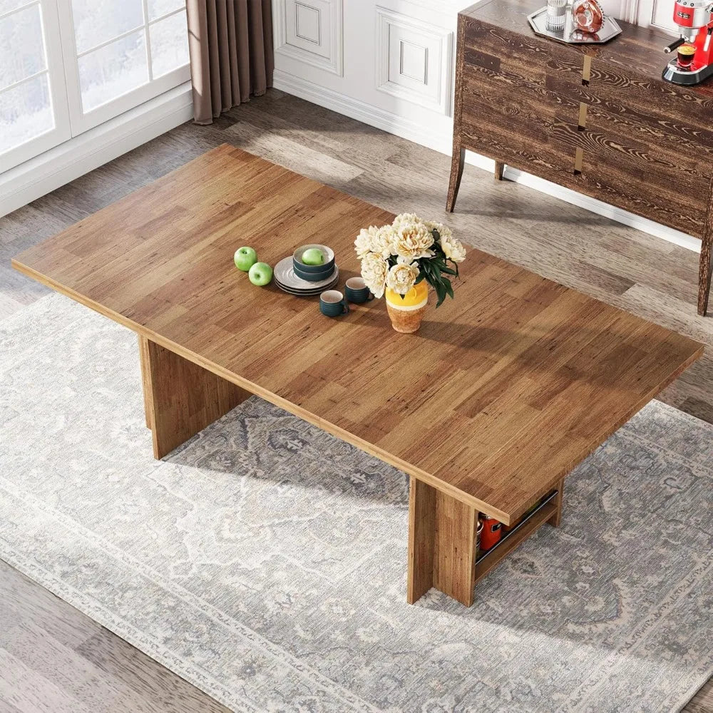 Farmhouse Dining Table for 6 to 8 with Storage and Shelves