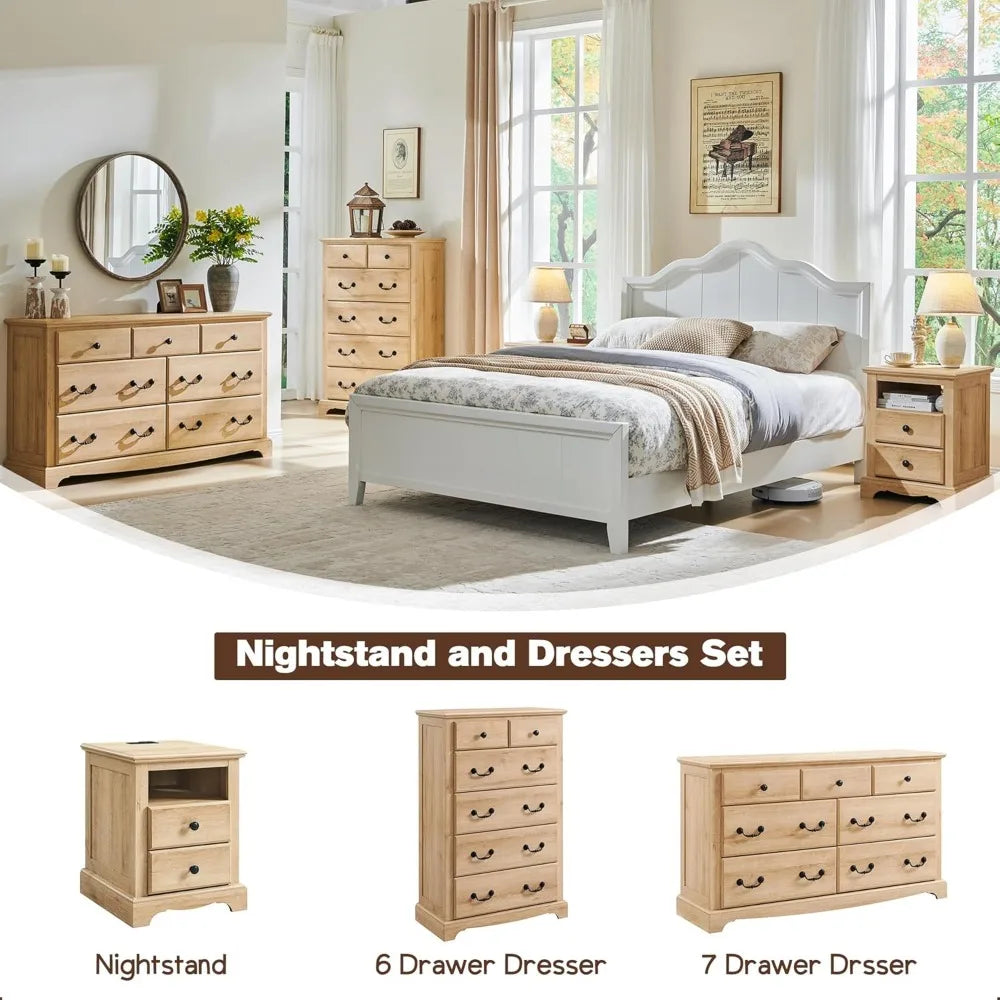 Vintage Nightstand with Charging Station and Storage Shelf