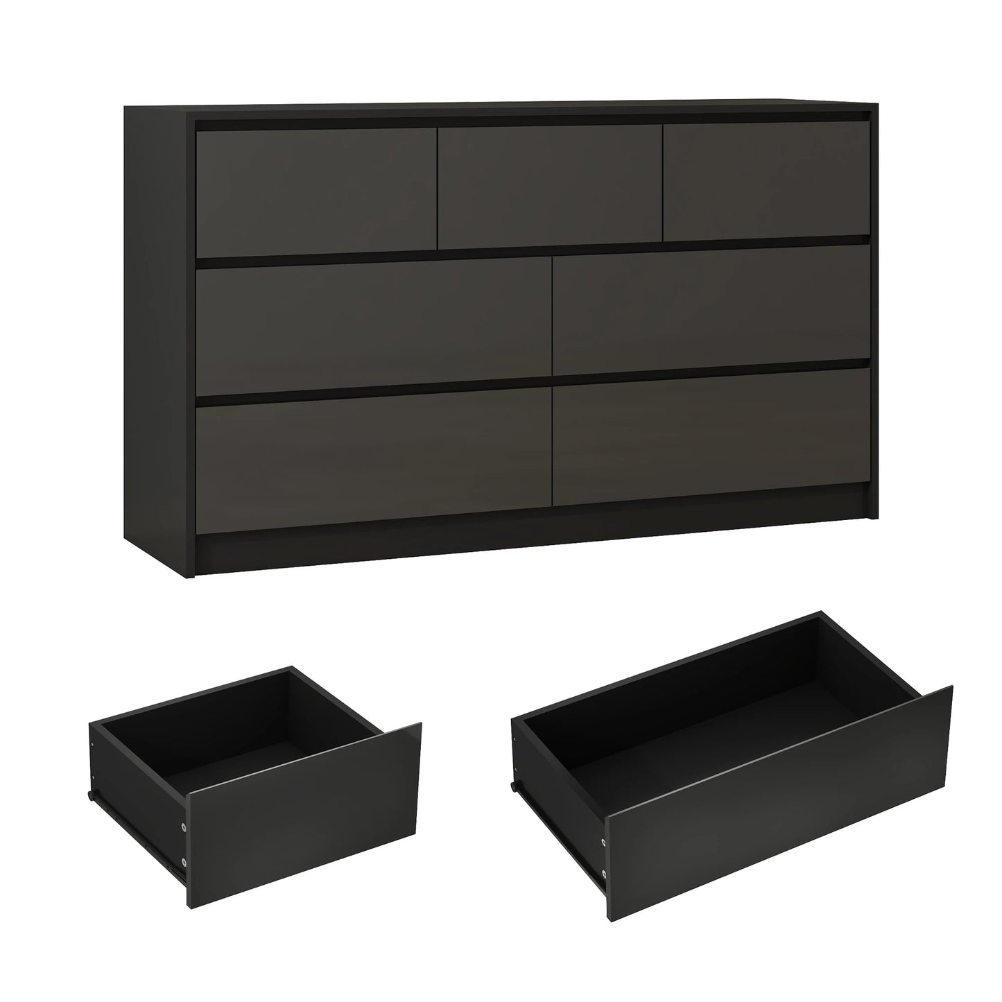 Modern 7 Drawer Dresser with High Gloss Finish in White Black