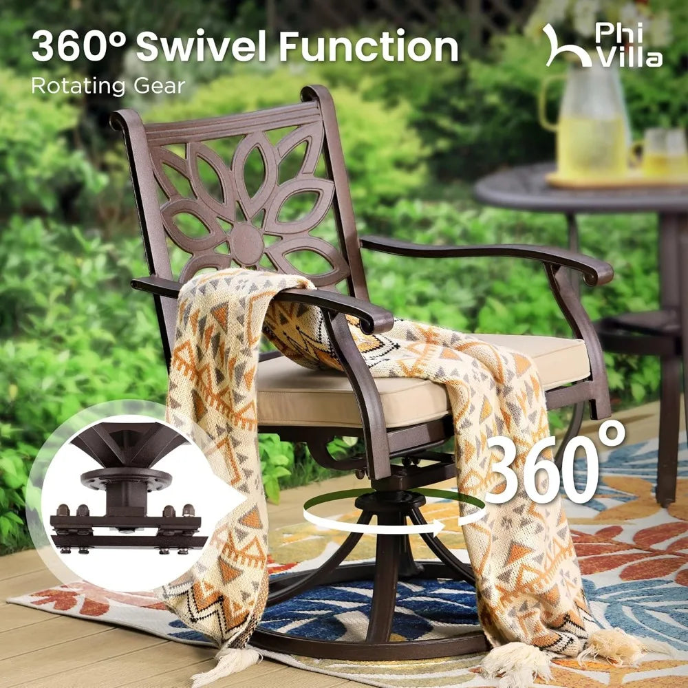 Cast Aluminum Patio Dining Set for Six with Umbrella Hole