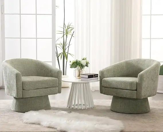 Green Swivel Accent Chairs Set of 2 Cozy Upholstered Design