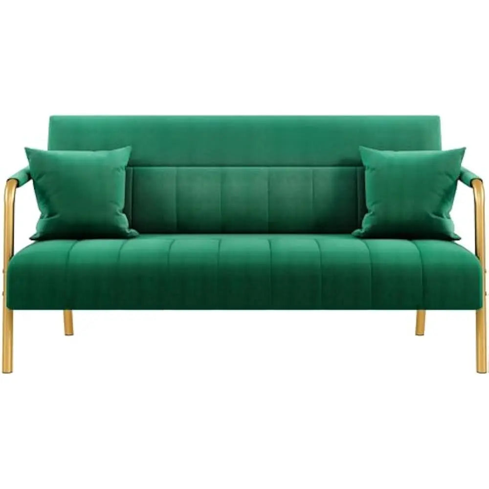 Luxurious Velvet Sofa with Gold-Tone Arms for Living Room