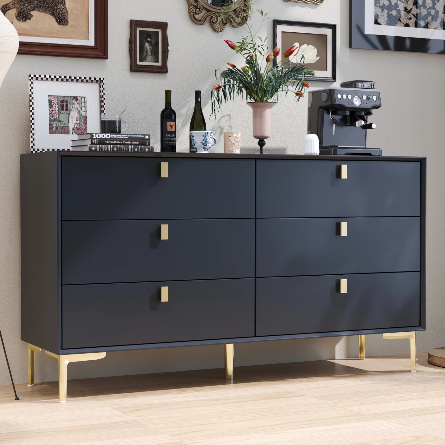 FUFU GAGA Modern Navy Blue Dresser with 6 Drawers for Home