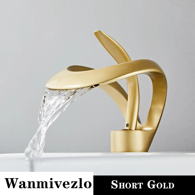 Waterfall Bathroom Basin Faucet Deck Mounted Brass Mixer Tap