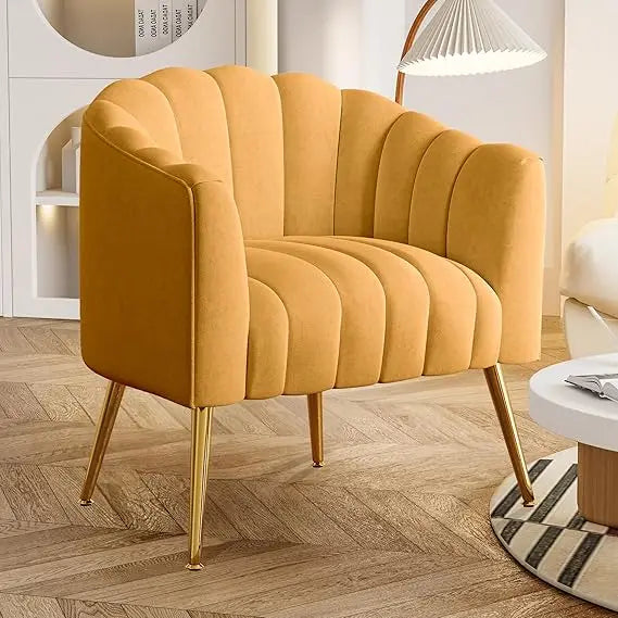 Oversized Pumpkin Couch Accent Chair in Comfy Velvet Beige