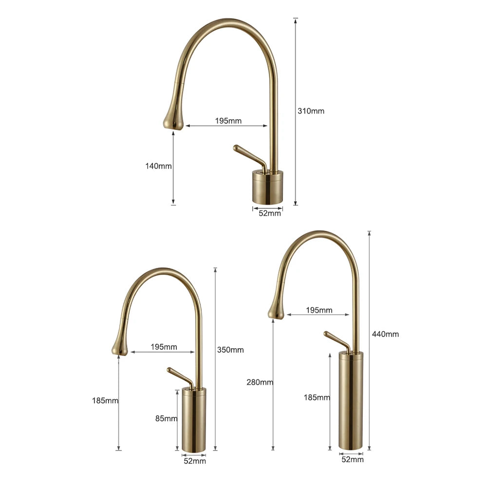 Brushed Gold Basin Faucet Deck Mounted Mixer for Bathroom Sink