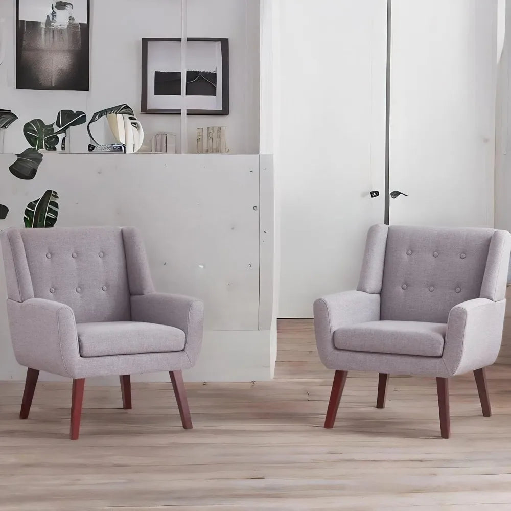 Button Tufted Accent Chairs Set of 2 Mid Century Modern Style