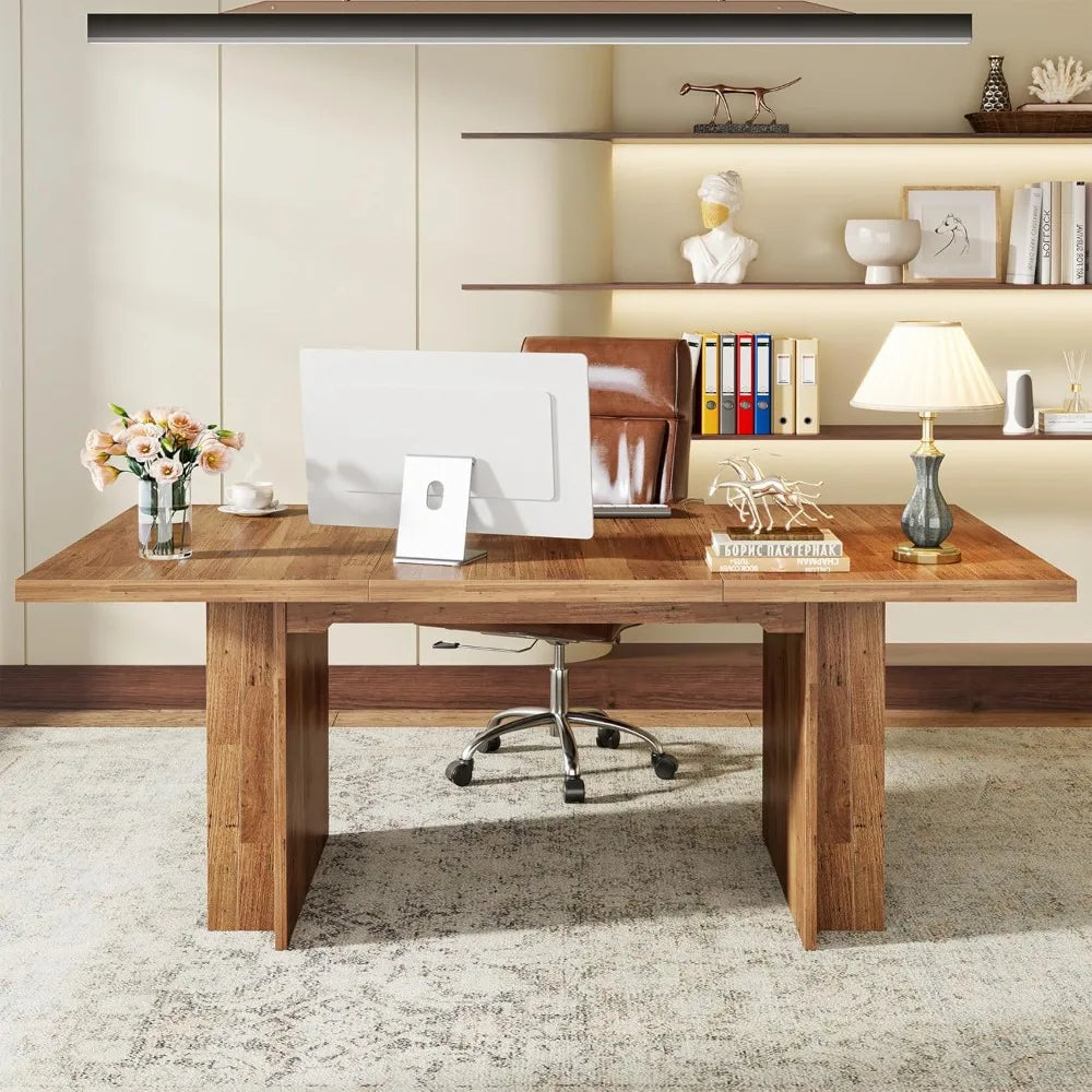 Farmhouse Dining Table for 6 to 8 with Storage and Shelves