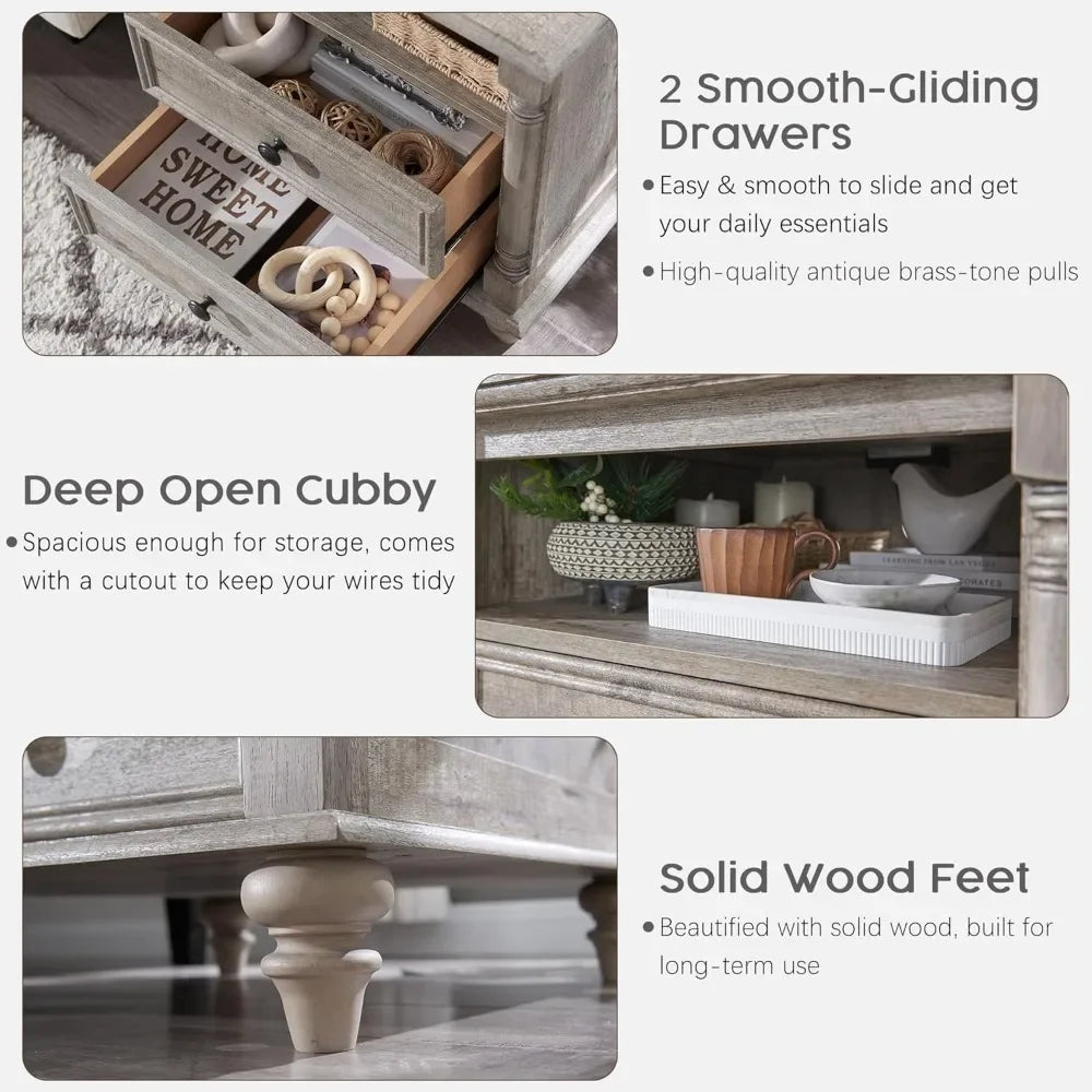 24 Inch Farmhouse End Table with Charging Station and Drawers