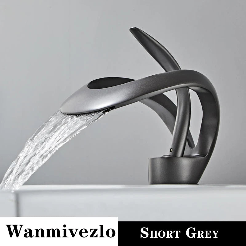 Waterfall Bathroom Basin Faucet Deck Mounted Brass Mixer Tap
