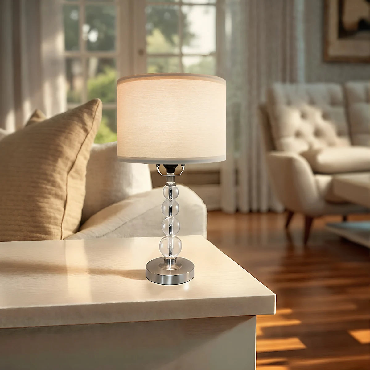 Modern Desk Lamp Set of Two with Linen Lampshade E26 Socket