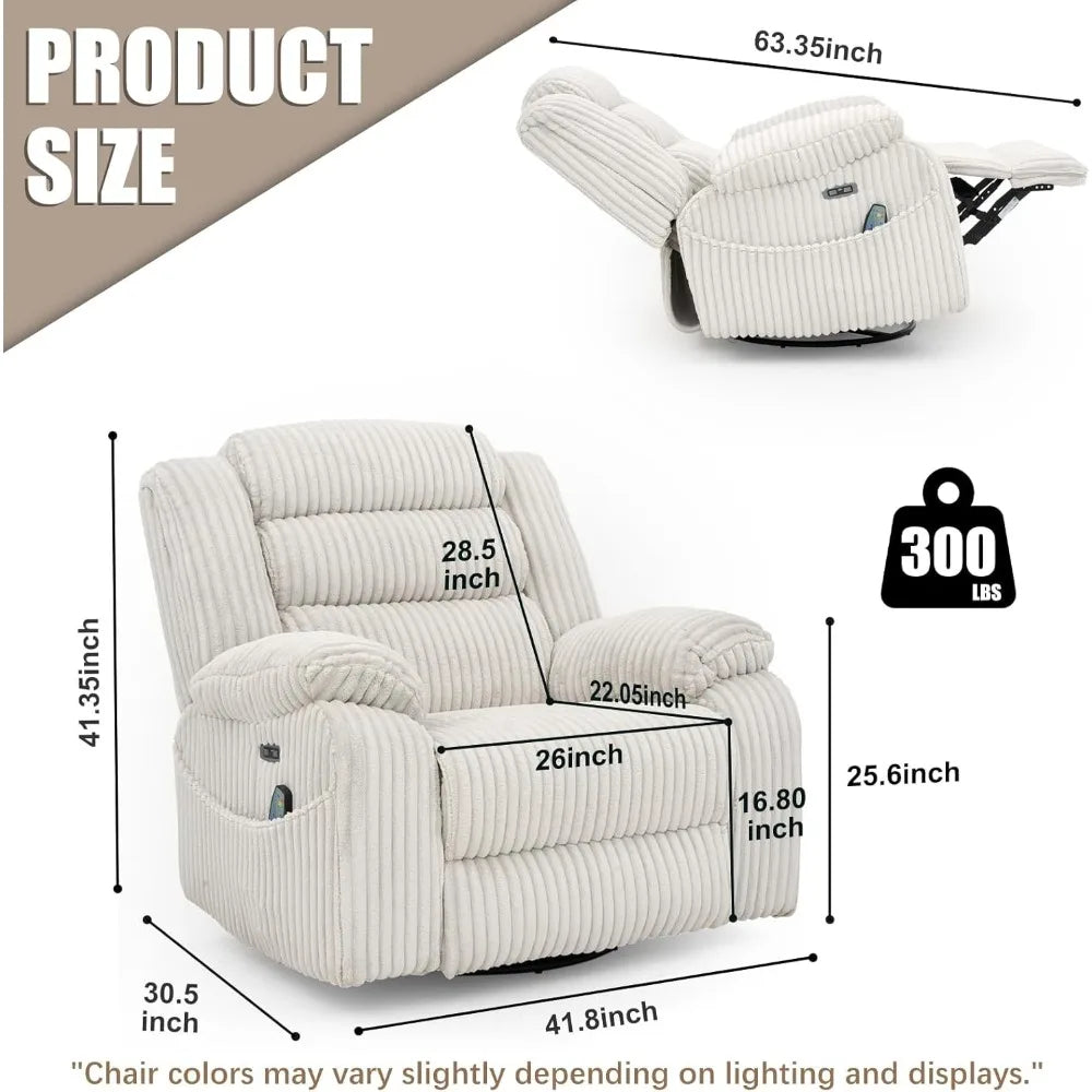 Power Swivel Rocker Recliner Chair with Massage and Heat