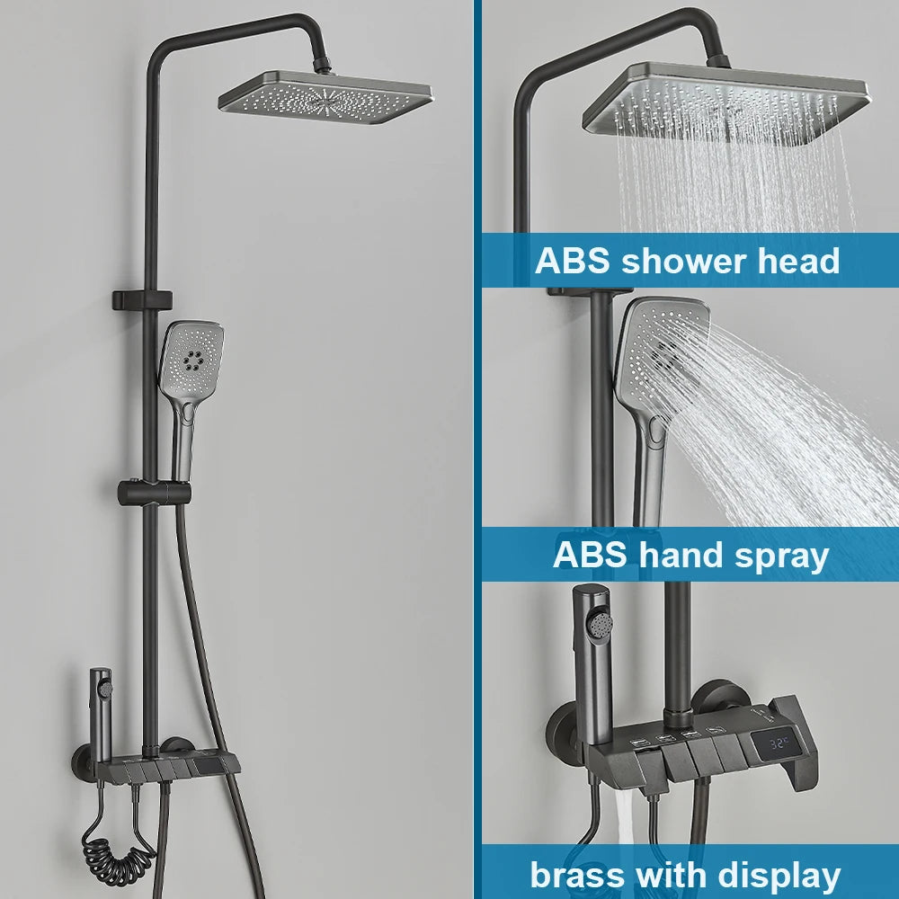 White Bathroom Shower Faucet with Digital Display and Tap