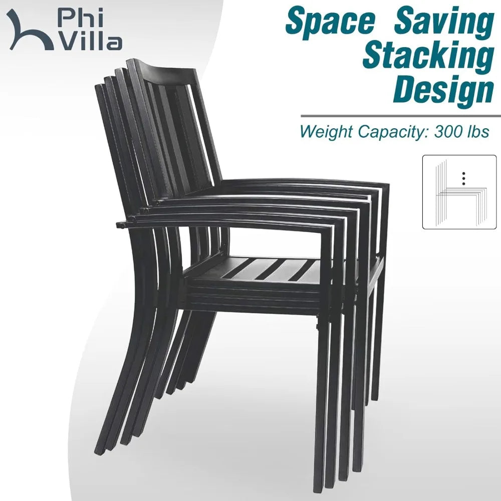 5 Piece Outdoor Dining Set for 4 with Stacking Wrought Iron Chairs