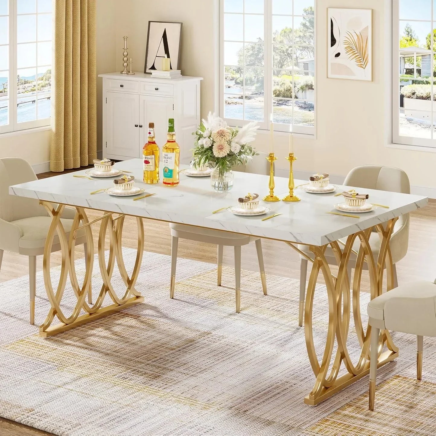 Modern 63 Inch Dining Table for 4 to 6 People Rectangular Design