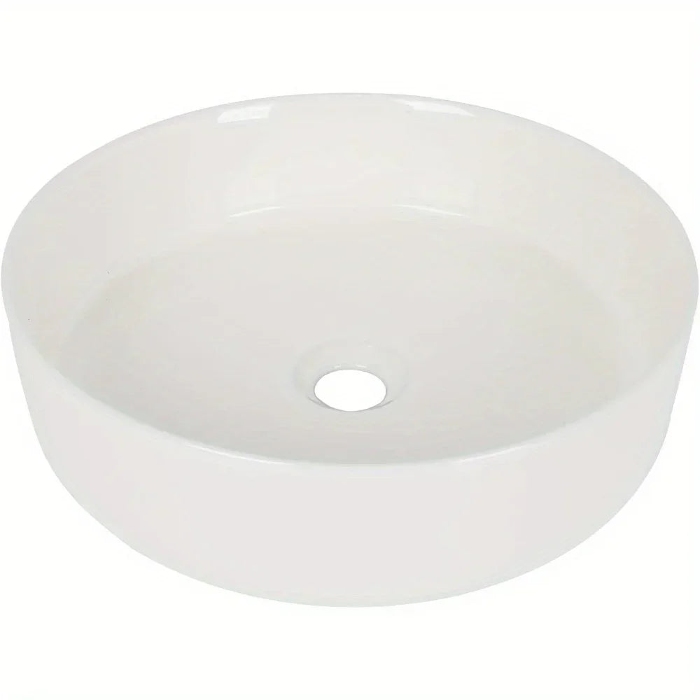 White Ceramic Round Bathroom Sink 16 Inch Countertop Basin