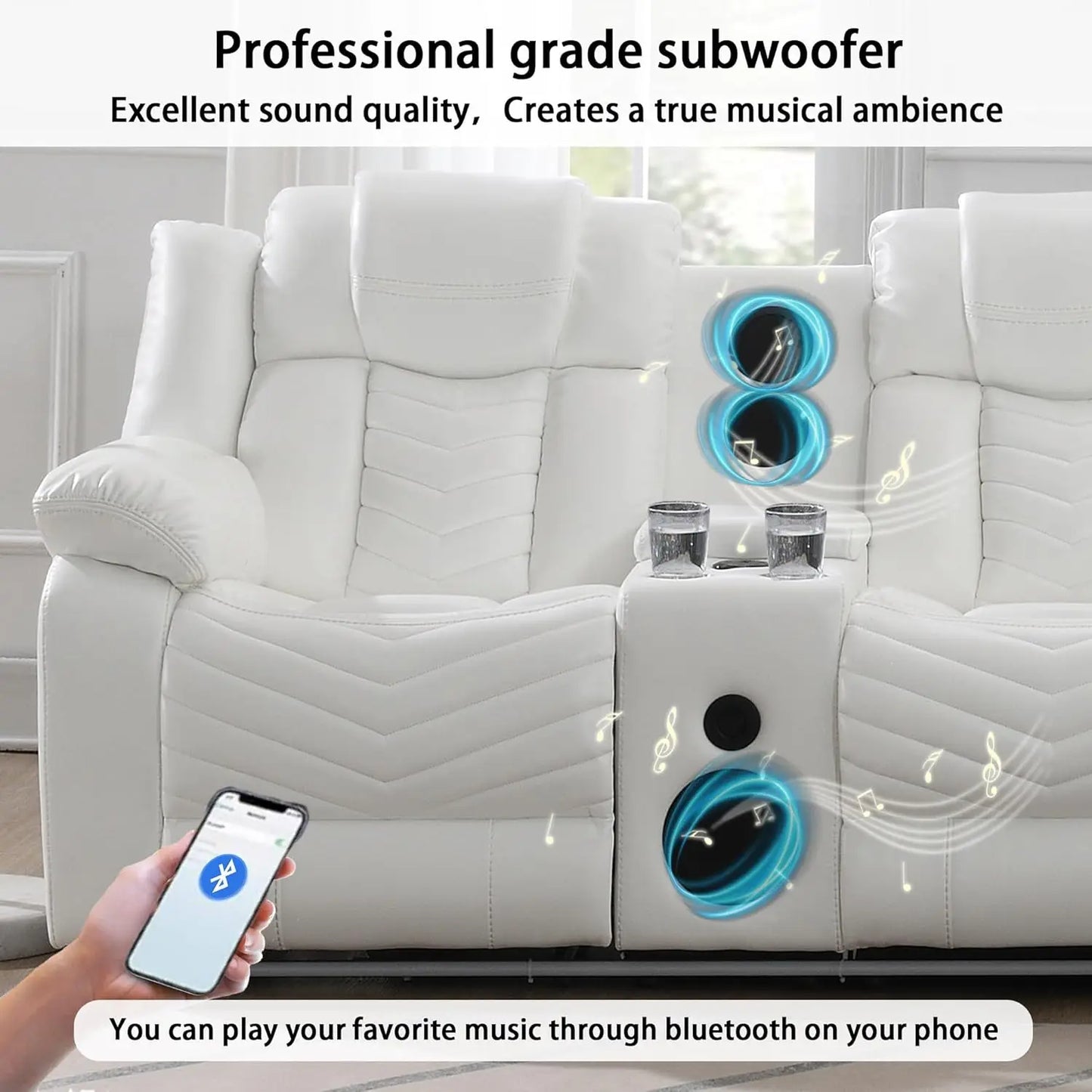 Power Couch Recliner Electric Leather Sofa with Bluetooth Speaker