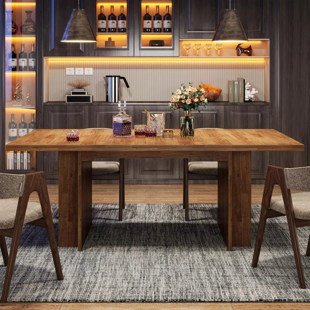 Farmhouse Dining Table for 6 to 8 with Storage and Shelves