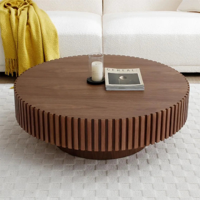 Modern Walnut Round Coffee Table Handcrafted Solid Wood Design