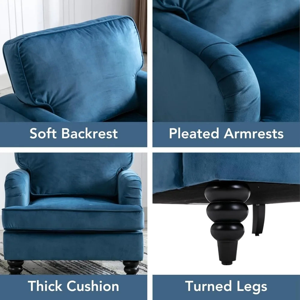 Mid Century Modern Velvet Accent Chair Set of 2 in Blue