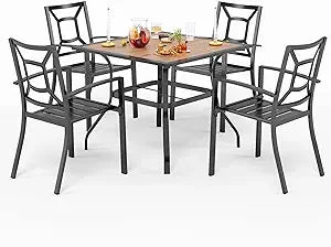 5 Piece Outdoor Dining Set for 4 with Stacking Wrought Iron Chairs