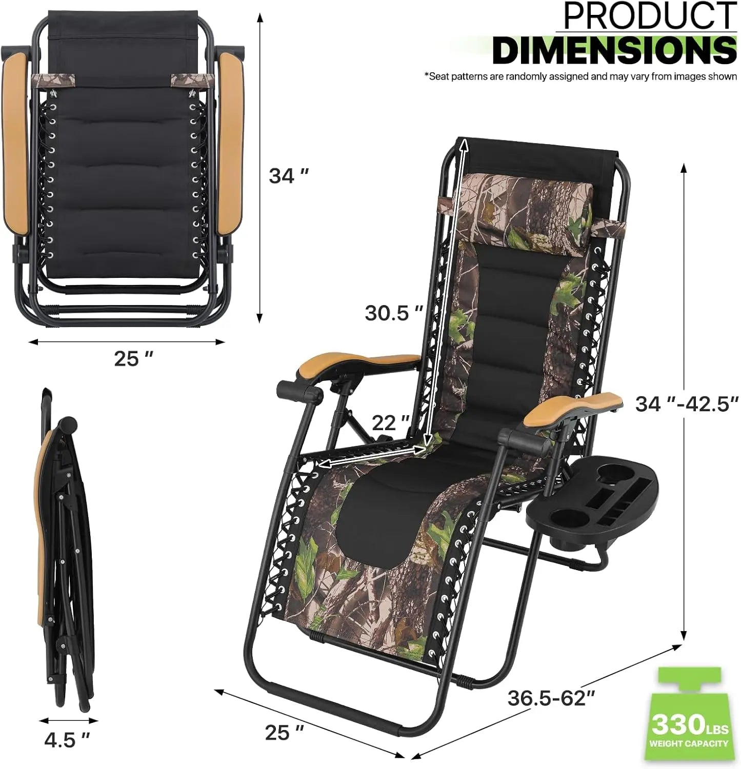 Zero Gravity Lounge Chairs Set of 2 with Adjustable Side Tray