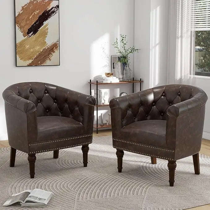 Faux Leather Barrel Accent Chairs Set of 4 Comfy Modern Design
