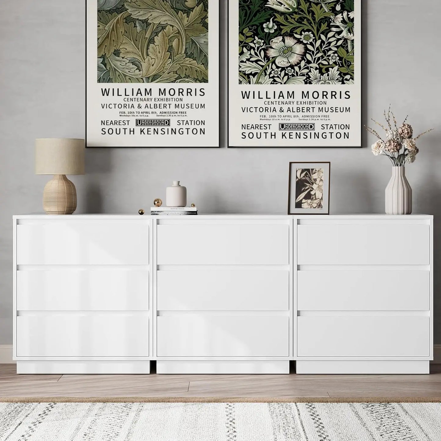 RoyaCraft Black Nightstand Set of 3 with Large Drawers