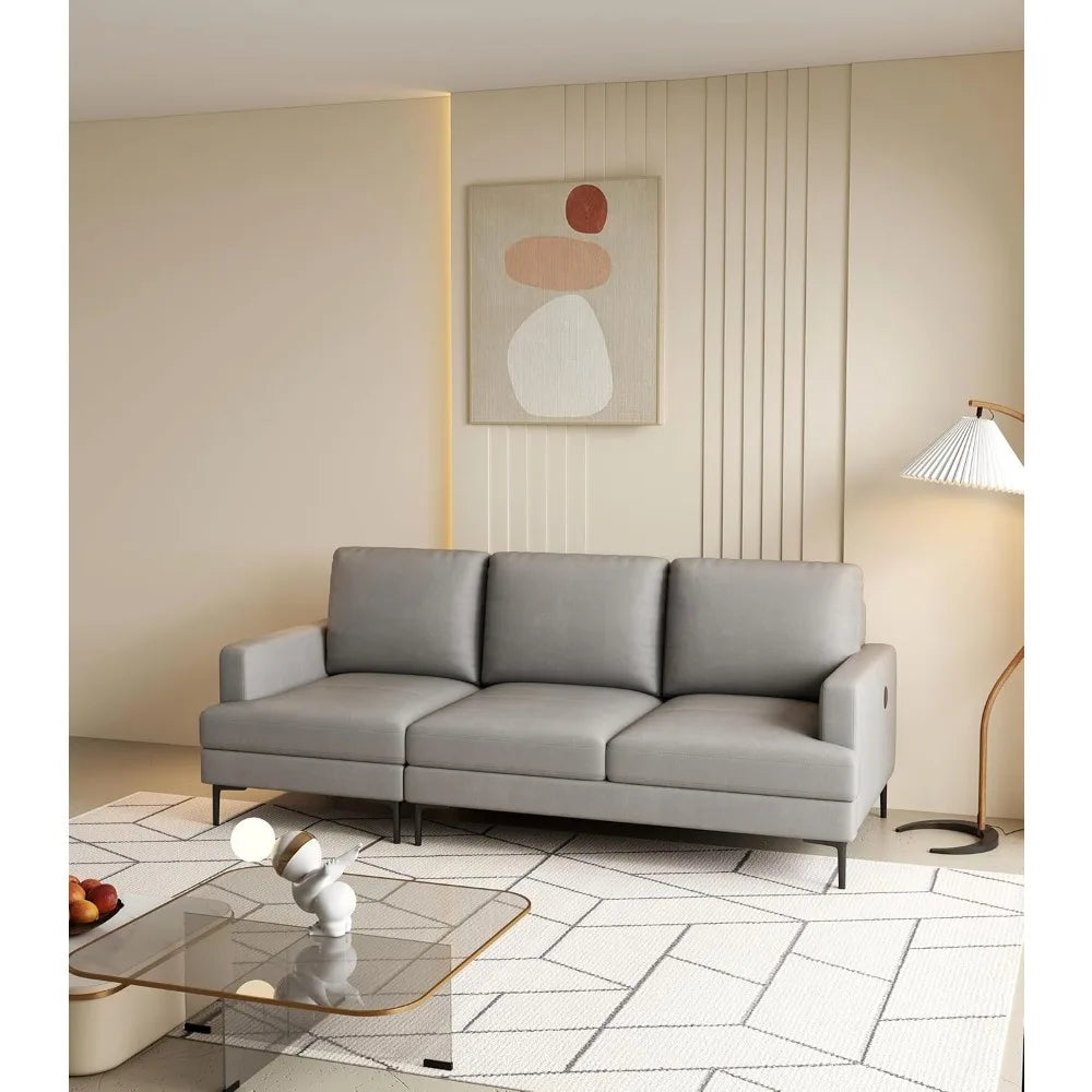 Luxury Leather Contemporary Sofa with USB Charger for Living Room