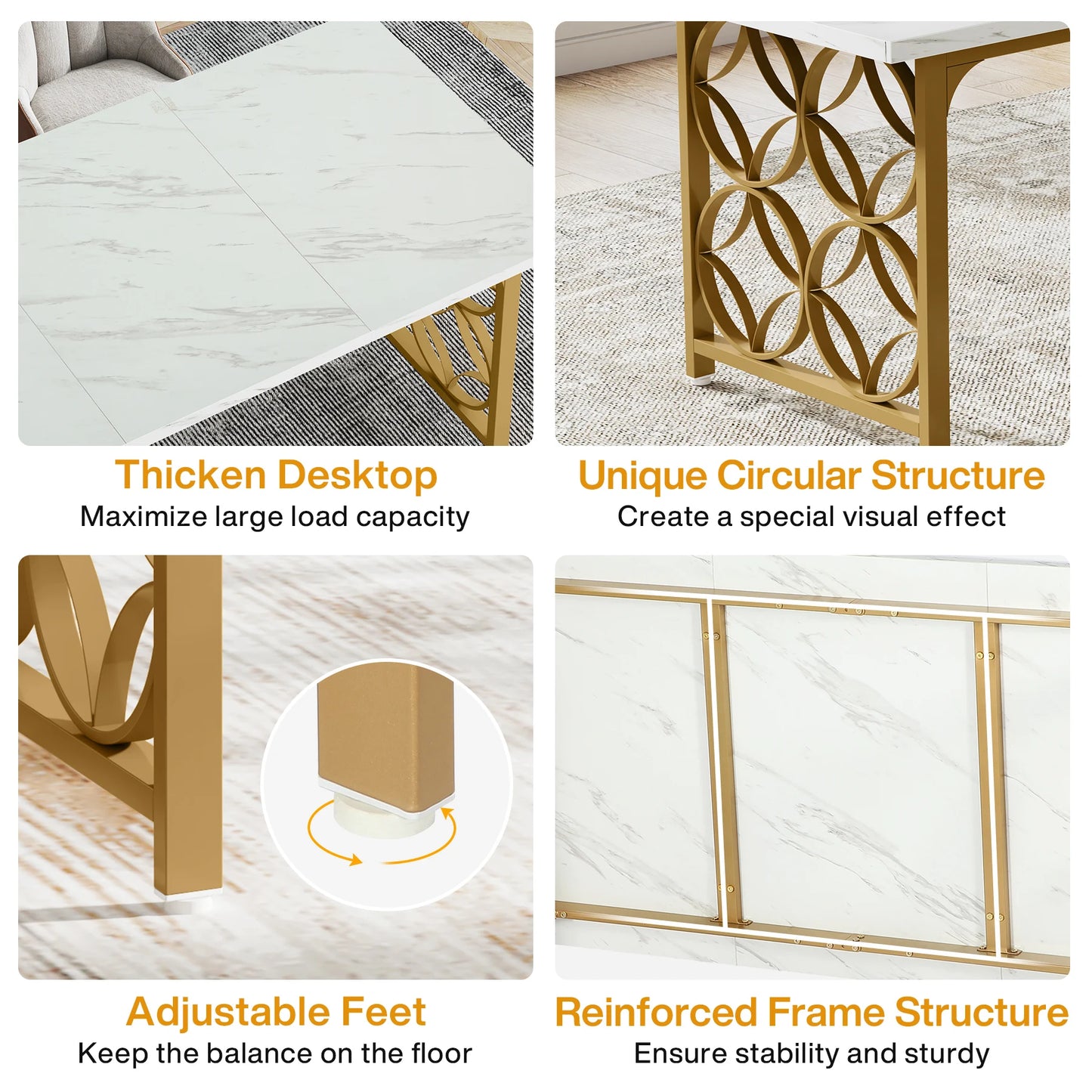Tribesigns 63 Inch Modern Marble Dining Table for 6 People